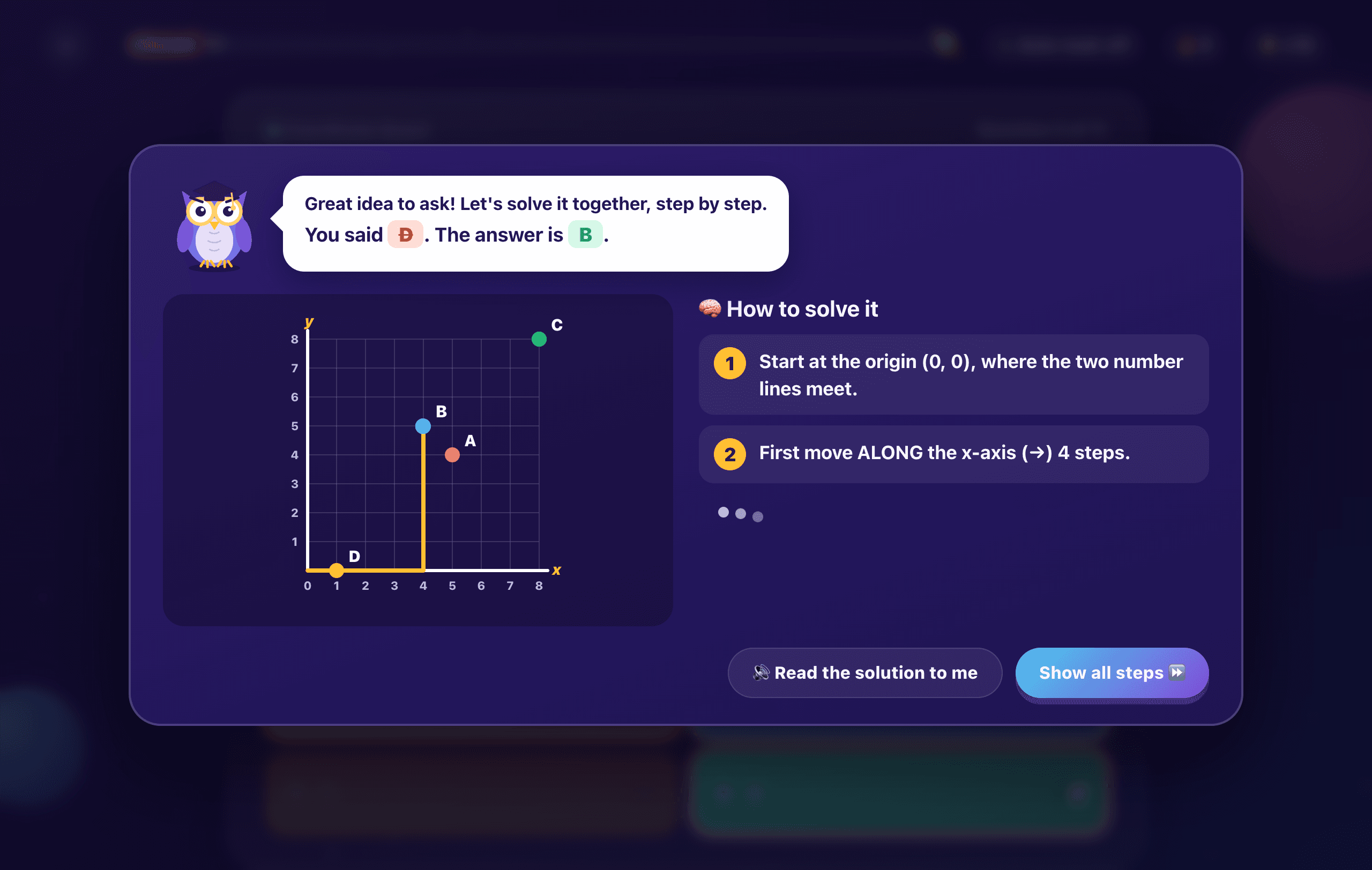 A coordinate grid explanation with a read-aloud button